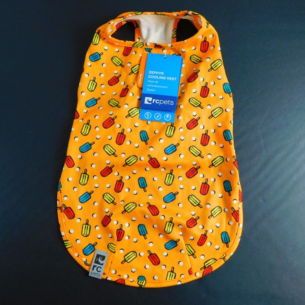 RC Pets Zephyr Cooling Vest Small Orange Popsicles Dog, Reflector Tab NEW NWT